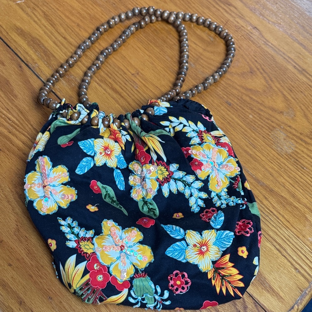Floral Beaded Handle Bag
